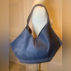 Shiraleah Blue Hobo Tote Bag with Studded Strap, Suede & Faux Leather